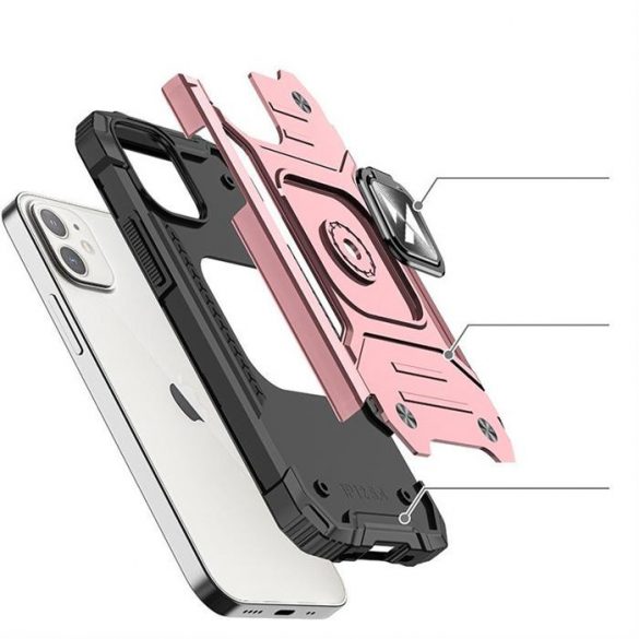 Wozinsky Ring Armor Husă Kickstand Tough Rugged Husă pentru iPhone 12 mini roz