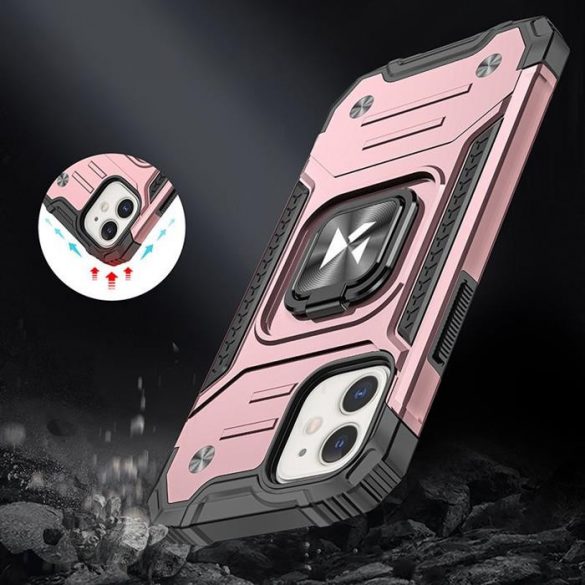 Wozinsky Ring Armor Husă Kickstand Tough Rugged Husă pentru iPhone 12 mini roz