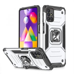 Wozinsky Ring Armor Husă Kickstand Tough Rugged Husă pentru Samsung Galaxy M31s argintiu