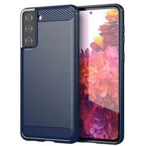 Husă Carbon Husă flexibilă Husă TPU pentru Samsung Galaxy S21+ 5G (S21 Plus 5G) albastru