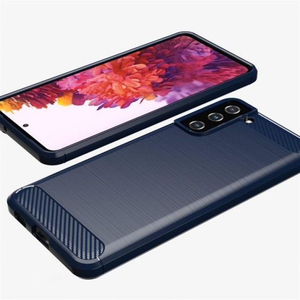 Husă Carbon Husă flexibilă Husă TPU pentru Samsung Galaxy S21+ 5G (S21 Plus 5G) albastru