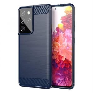 Husă din carbon cu Husă flexibil TPU pentru Samsung Galaxy S21 Ultra 5G albastru