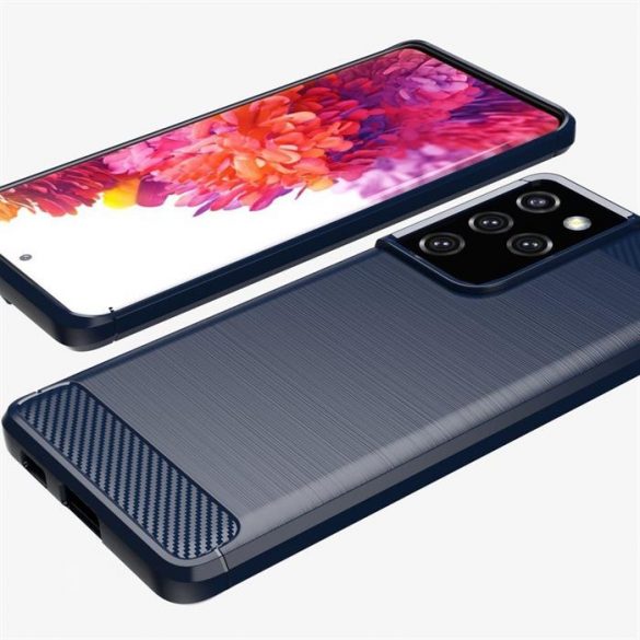 Husă din carbon cu Husă flexibil TPU pentru Samsung Galaxy S21 Ultra 5G albastru