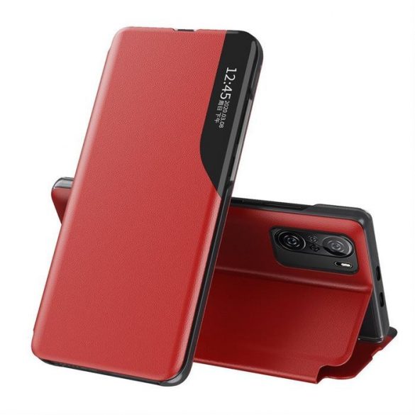 Eco Leather View Husă elegant husă de tip bibliotecă cu kickstand pentru Xiaomi Redmi K40 Pro + / K40 Pro / K40 / Poco F3 roșu