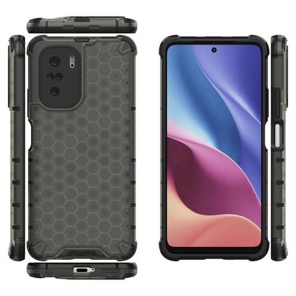 Honeycomb Husă Husă de armură cu TPU Bumper pentru Xiaomi Redmi K40 Pro + / K40 Pro / K40 / Poco F3 negru