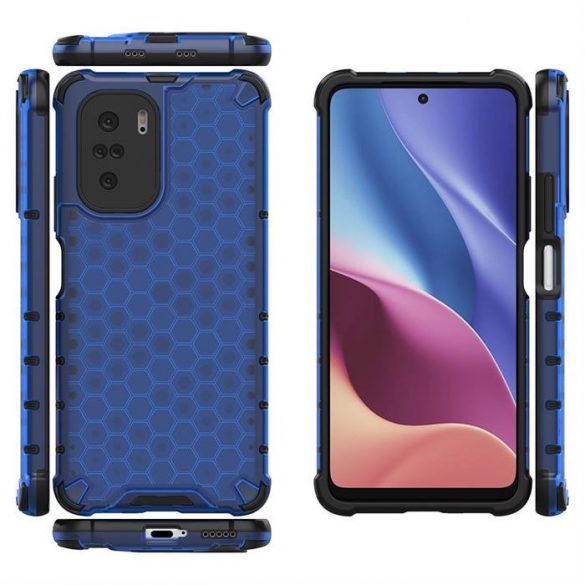 Honeycomb Husă Husă de armură cu TPU Bumper pentru Xiaomi Redmi K40 Pro + / K40 Pro / K40 / Poco F3 albastru