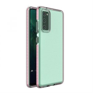 Spring Case Husă de protecție transparentă din gel TPU cu cadru colorat pentru Samsung Galaxy A02s EU roz deschis