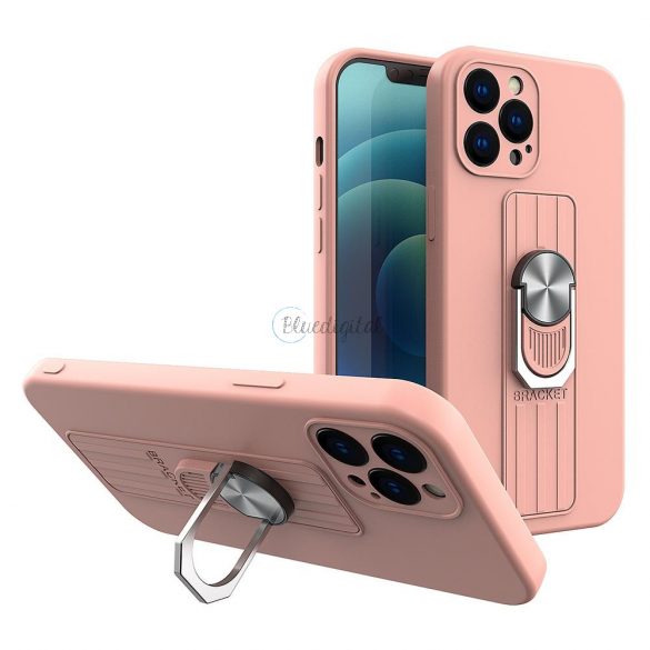 Husa din silicon Ring Case cu prindere pentru degete si suport pentru iPhone XS Max roz