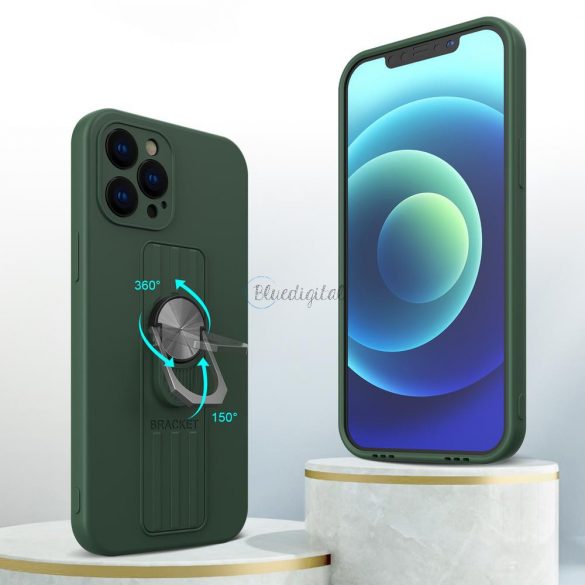 Husa din silicon Ring Case cu prindere pentru degete si suport pentru iPhone XS Max roz