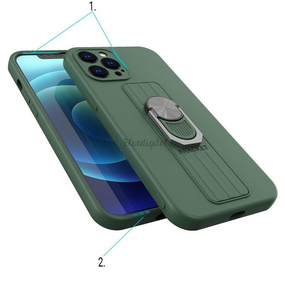 Husa din silicon Ring Case cu prindere pentru degete si suport pentru iPhone XS Max roz