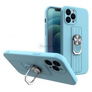 Husa din silicon Ring Case cu prindere pentru degete si suport pentru iPhone 11 Pro albastru deschis