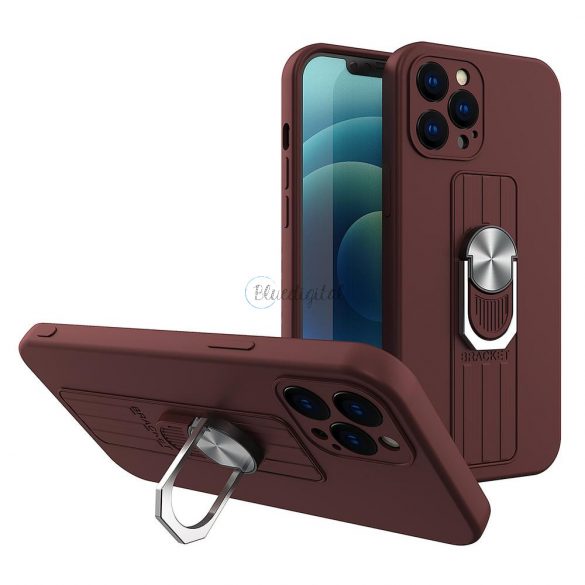 Husa Ring Case din silicon cu prindere pentru degete si suport pentru iPhone 11 Pro Max maro