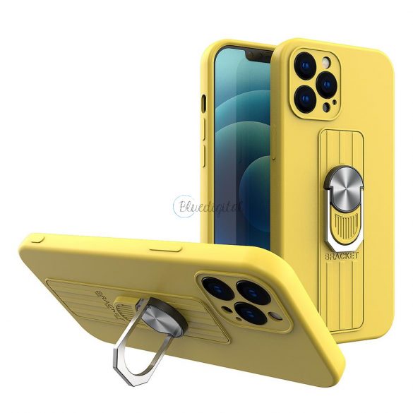 Husa din silicon Ring Case cu prindere pentru degete si suport pentru iPhone 11 Pro Max galben