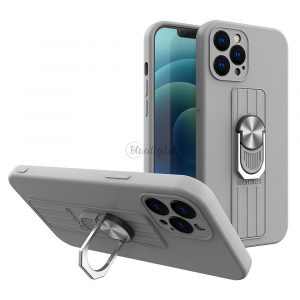 Ring Case husă din silicon cu prindere pentru degete și suport pentru iPhone 12 mini argintiu