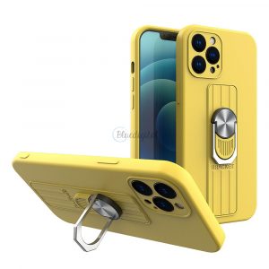 Husa din silicon Ring Case cu prindere pentru degete si suport pentru iPhone 12 mini galben