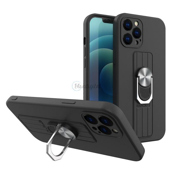 Husa Ring Case din silicon cu prindere pentru degete si suport pentru Samsung Galaxy A42 5G negru