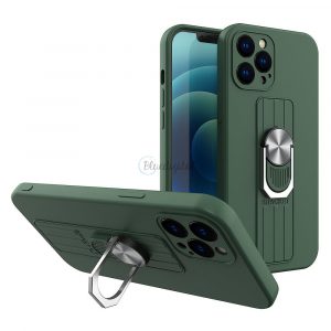 Husa Ring Case din silicon cu prindere pentru degete si suport pentru Samsung Galaxy S21 Ultra 5G verde inchis