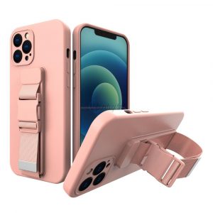 Husa de frânghie husa airbag gel TPU cu cordon pentru iPhone 12 mini roz