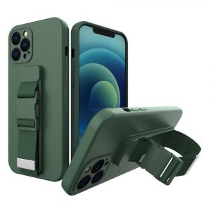 Husa de frânghie cu gel TPU pentru airbag cu șnur pentru iPhone 12 verde închis