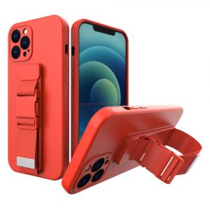 Husa de frânghie husa airbag gel TPU cu cordon pentru iPhone 13 rosie