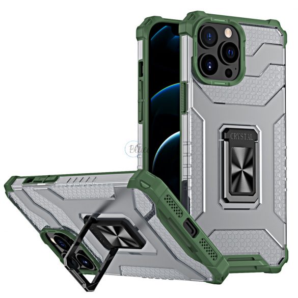 Husă Crystal Ring Kickstand Tough Rugged Husă pentru iPhone 13 Pro verde