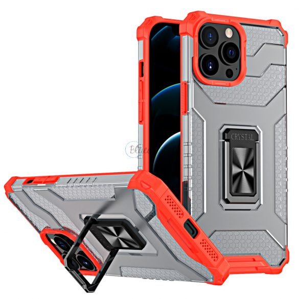 Husa Crystal Ring Kickstand Tough Rugged Husa pentru iPhone 13 Pro Max rosie