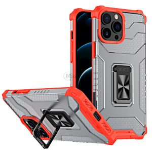 Husă Crystal Ring Kickstand Tough Rugged Cover pentru iPhone 11 Pro Max roșu