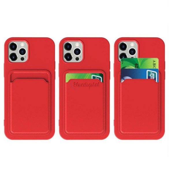 Card Case Husa portofel din silicon cu documente suport card pentru iPhone XS Max rosie