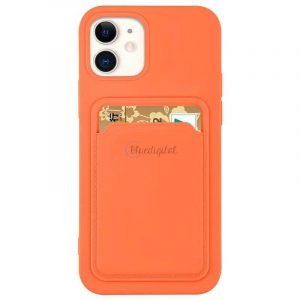 Card Case Husa portofel din silicon cu documente suport card pentru iPhone 12 Pro portocaliu