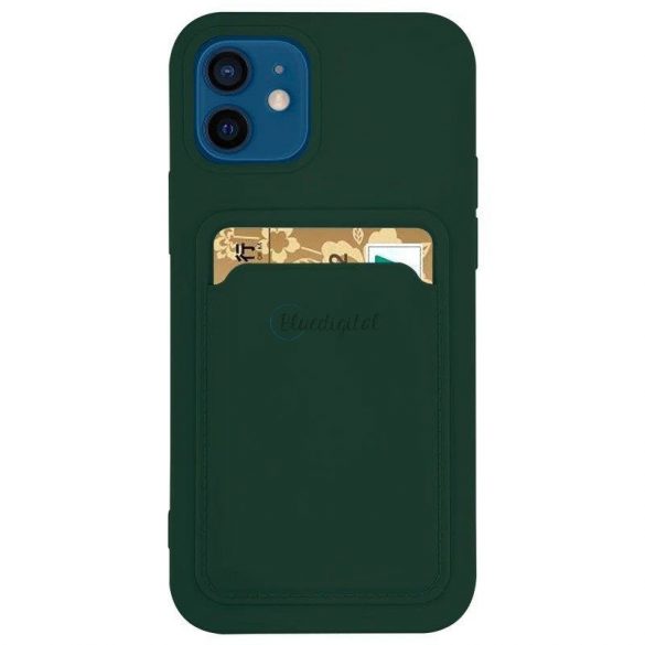 Card Case Husa portofel din silicon cu documente suport card pentru Samsung Galaxy A42 5G verde inchis