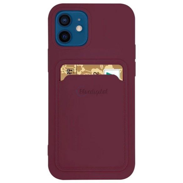 Card Case Husa portofel din silicon cu documente suport card pentru Samsung Galaxy S21 Ultra 5G burgundy