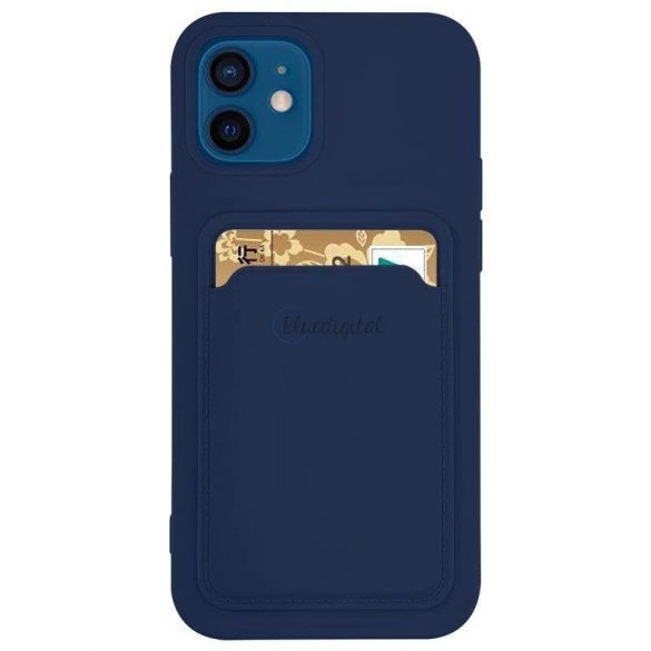 Card Case Husa portofel din silicon cu documente suport card pentru Samsung Galaxy A22 4G bleumarin