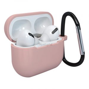 Husă pentru căști Apple AirPods 3 din silicon moale + cârlig roz (carcasa D)