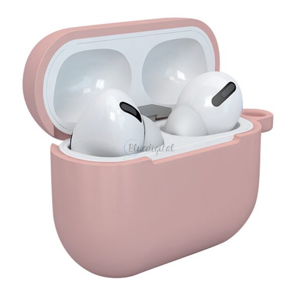 Husă pentru căști Apple AirPods 3 din silicon moale + cârlig roz (carcasa D)