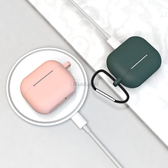 Husă pentru căști Apple AirPods 3 din silicon moale + cârlig roz (carcasa D)