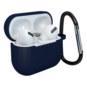 Husă pentru căști Apple AirPods 3 din silicon moale + cârlig de clemă albastru închis (carcasa D)