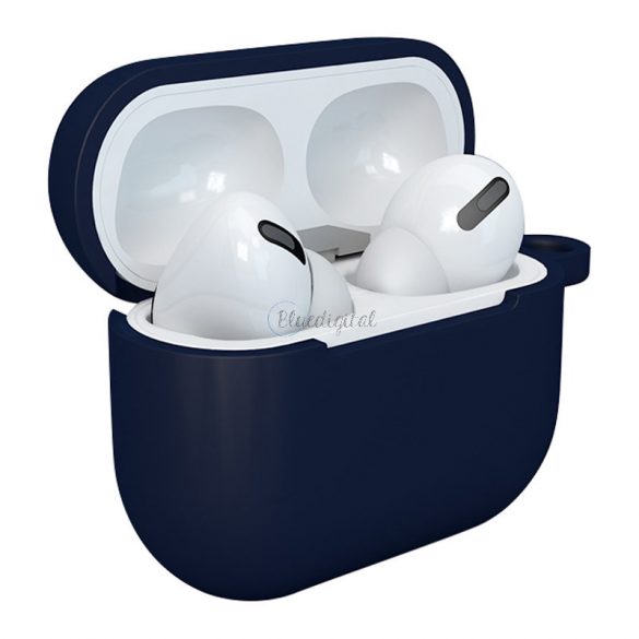 Husă pentru căști Apple AirPods 3 din silicon moale + cârlig de clemă albastru închis (carcasa D)