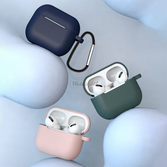 Husă pentru căști Apple AirPods 3 din silicon moale + cârlig de clemă albastru închis (carcasa D)