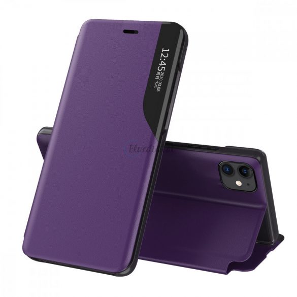 Husa Eco Leather View Husa eleganta tip biblioteca cu suport pentru iPhone 13 mini violet