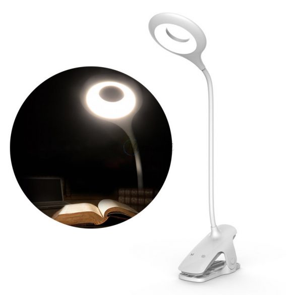 Lampa de citit fara fir LED cu clip + cablu micro USB alb