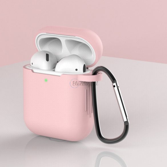 Husă pentru AirPods 2 / AirPods 1Husămoale din silicon pentru căști + breloc carabină pandantiv roz (carcasa D)