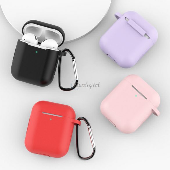 Husă pentru AirPods 2 / AirPods 1Husămoale din silicon pentru căști + breloc carabină pandantiv roz (carcasa D)