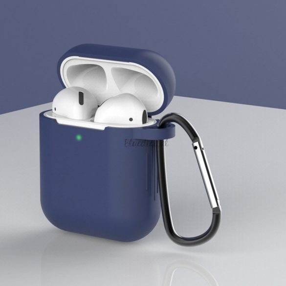 Husă pentru AirPods 2 / AirPods 1Husămoale din silicon pentru căști + breloc cu carabină albastru (cutie D)