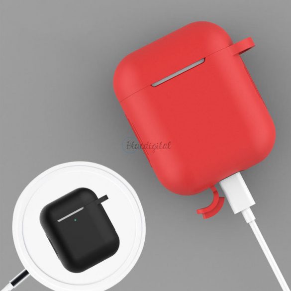 Husă pentru AirPods 2 / AirPods 1Husămoale din silicon pentru căști + breloc cu carabină albastru (cutie D)