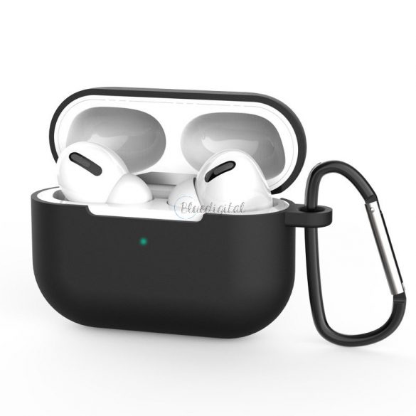 Husă pentru AirPods Pro 2 / AirPods ProHusămoale din silicon pentru căști + breloc cu fermoar de lobster pandantiv negru (husă D)