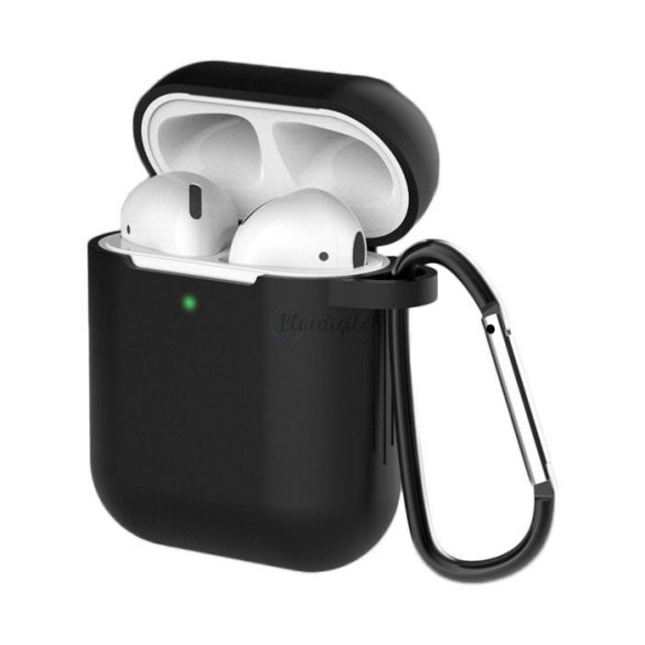 Husă pentru AirPods 2 / AirPods 1 Husă moale de silicon pentru căști + breloc carabină pandantiv negru (husă D)