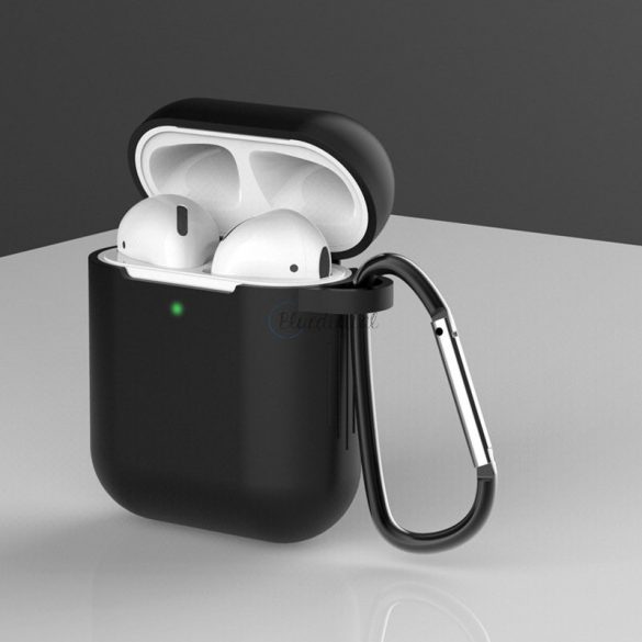 Husă pentru AirPods 2 / AirPods 1 Husă moale de silicon pentru căști + breloc carabină pandantiv negru (husă D)