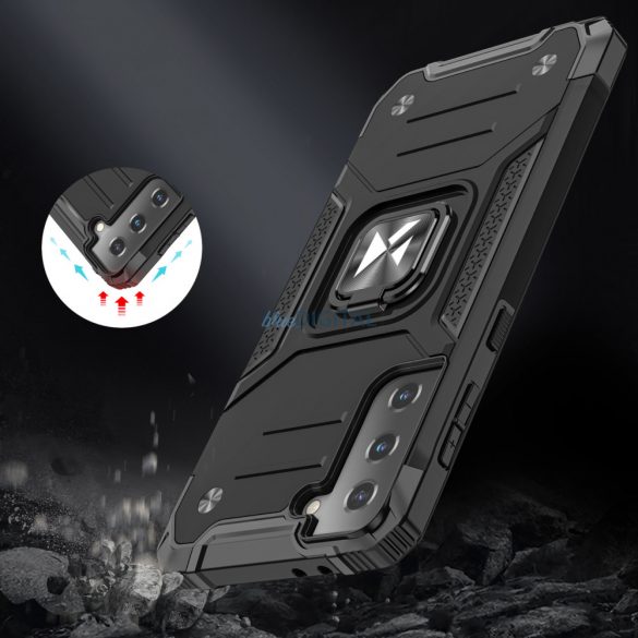 Husa Wozinsky Ring Armor Tough Hybrid + suport magnetic pentru Samsung Galaxy S22 + (S22 Plus) argintiu