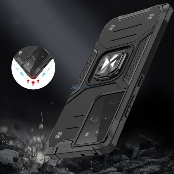 Husa husa hibrida Wozinsky Ring Armor + suport magnetic pentru Samsung Galaxy S22 Ultra argintiu