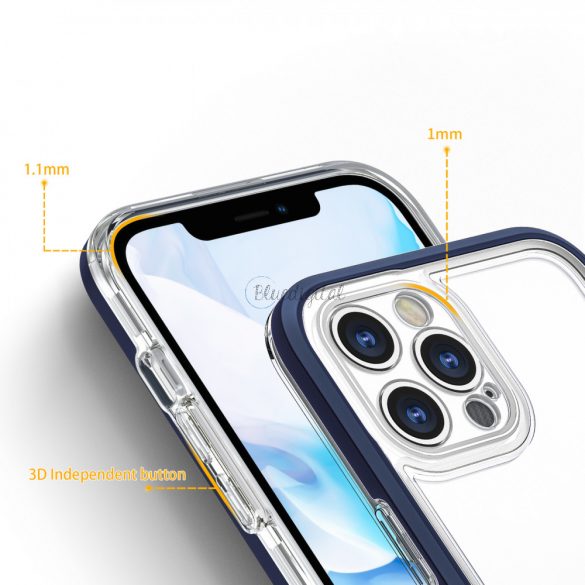 Husă transparentă 3 în 1 pentru iPhone 12 Pro husă albastră din gel cu cadru